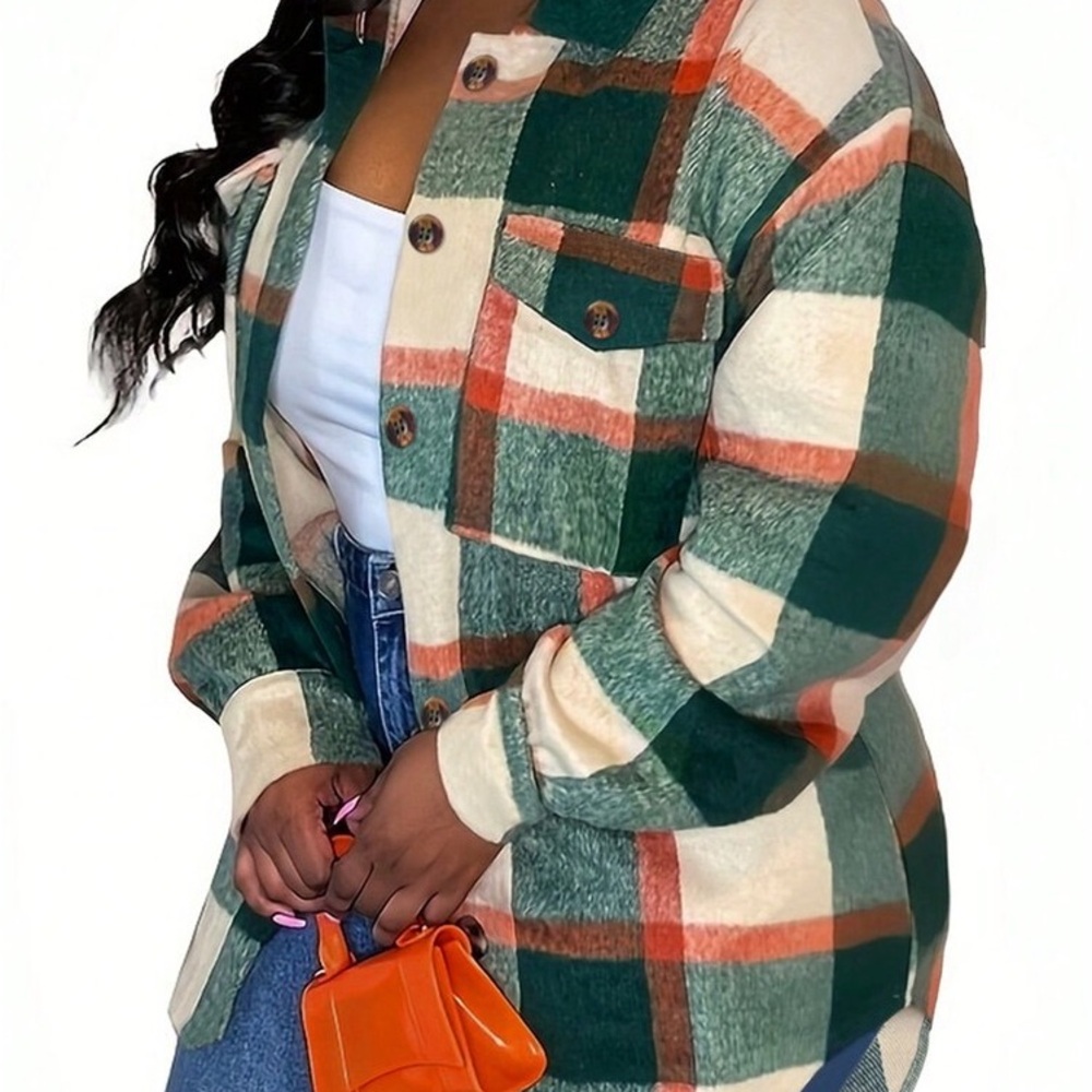 Plaid Green and Orange Wool Coat